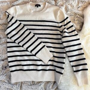 Quince Mongolian Cashmere Black and Cream Striped Sweater